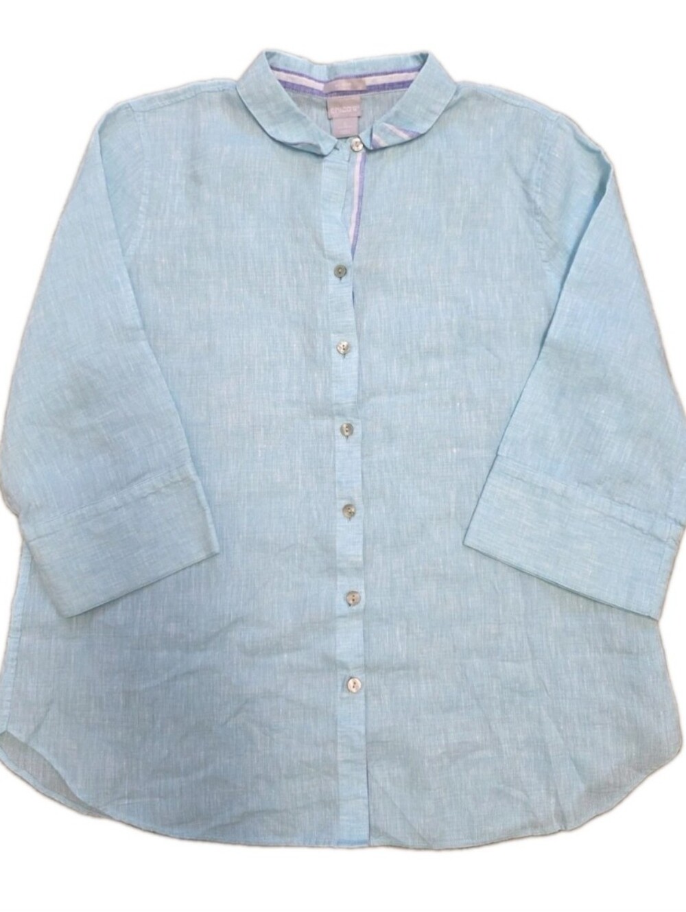 Chicos Womens 100% Linen Button Up Shirt Blouse Size 2 Large Turquoise Blue